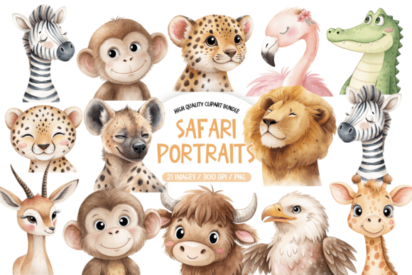 Download Safari Animal Portraits Clipart - Safari animal Collection