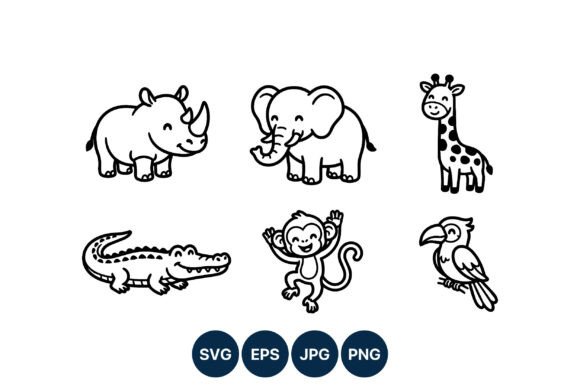 Download Cute Safari Animal Vector Line Art - Safari animal Collection