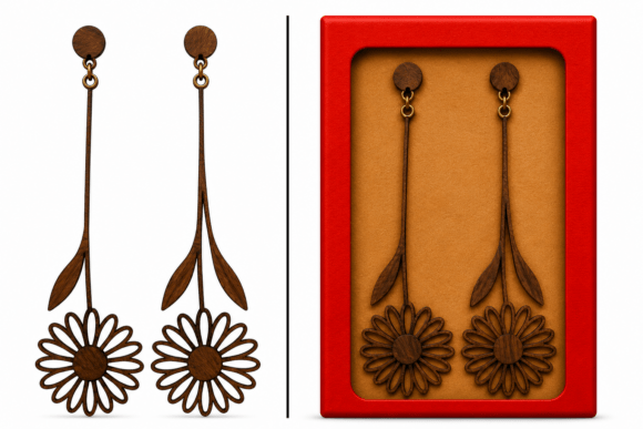 Download Long Daisy Flower Laser Cut Earrings DXF - Flower laser cut Collection
